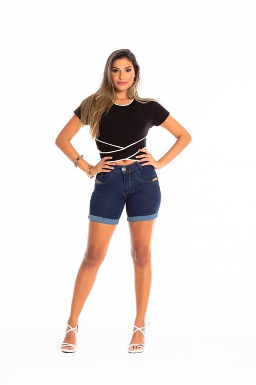 Short Jeans Feminino com Barra Virada - Azul