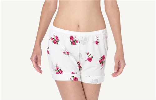 Shorts Curtos Micromodal Estampado Rose Degradè - Branco G