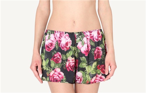 Shorts em Cetim de Viscose Roses Garden - Preto M