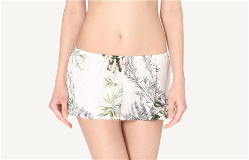Shorts em Seda Estampada Jungle Garden - Branco G