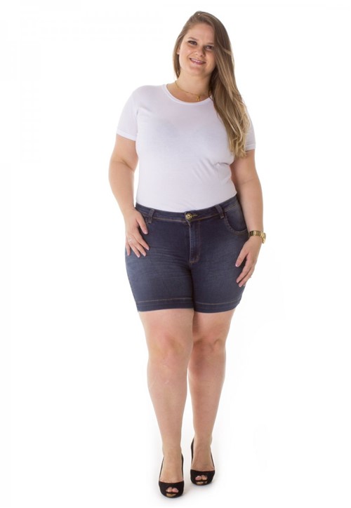Shorts Feminino Jeans Cintura Alta Tradicional Plus Size