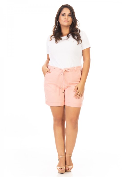 Shorts Feminino Jeans Color com Amarração Plus Size