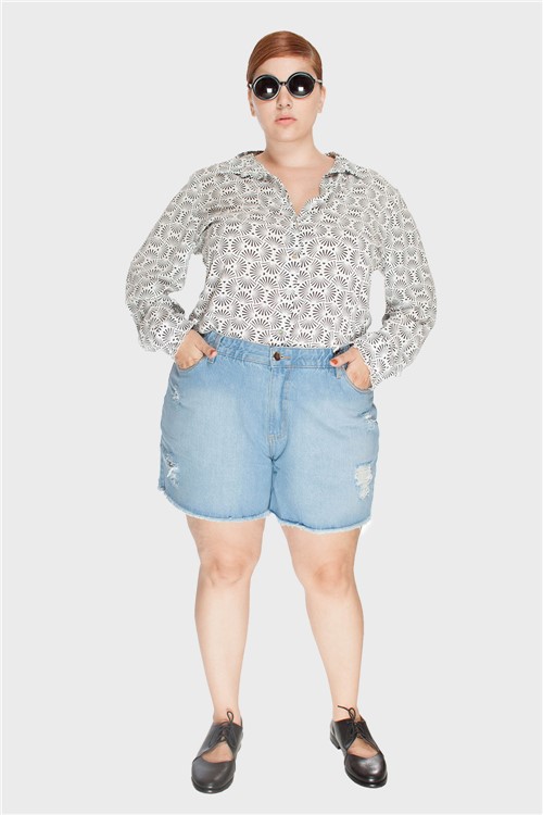 Shorts Jeans Upcycle Delavê Plus Size Azul-50