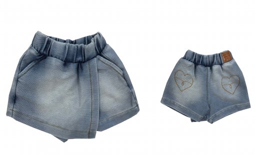 Shorts Saia Infantil Grow Up Menina em Algodão Blue Denim