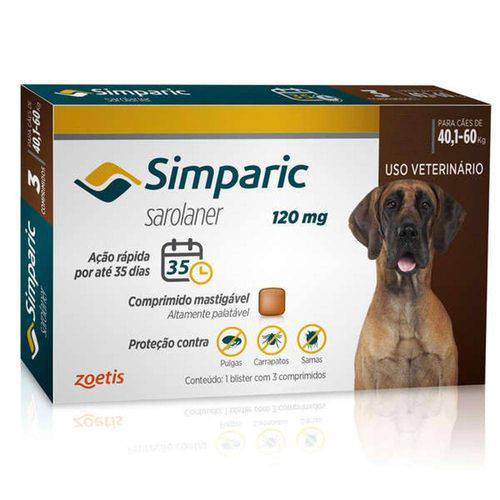Simparic Antipulgas Cães 40,1 a 60kg 1 Comprimido 120mg
