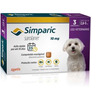 Simparic Antipulgas para Cães de 2,6 a 5Kg - 10mg - 3 Comprimidos