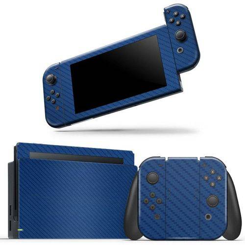 Skin Adesivo Protetor 4D Fibra de Carbono Nintendo Switch (Azul)