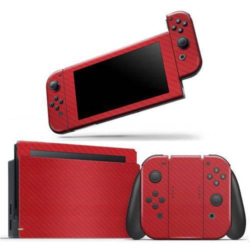 Skin Adesivo Protetor 4D Fibra de Carbono Nintendo Switch (Vermelho)