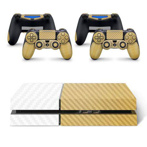 Skin Adesivo Protetor Playstation 4 (4D Branco 4D Dourado)
