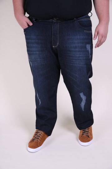 Skinny Confort com Puidos Plus Size Jeans Blue 52