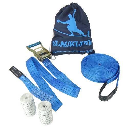 Slackline 20 Mts com Protetor e Bolsa Profissional - Azul