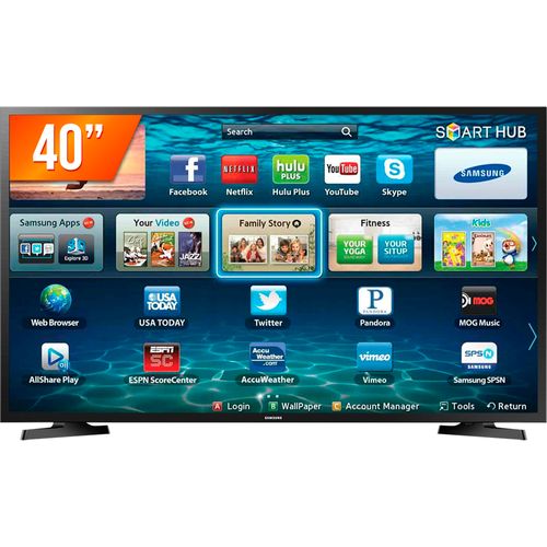 Smart TV LED 40'' Full HD Samsung LH40 2 HDMI 1 USB Wi-Fi