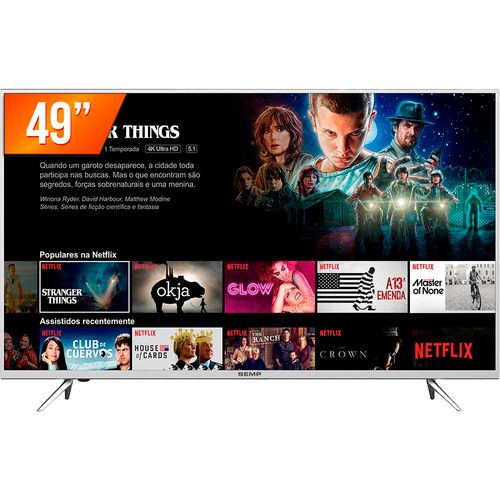 Smart TV LED 49'' Ultra HD 4K Semp 49K1US 3 HDMI 2 USB Wi-Fi Integrado Conversor Digital