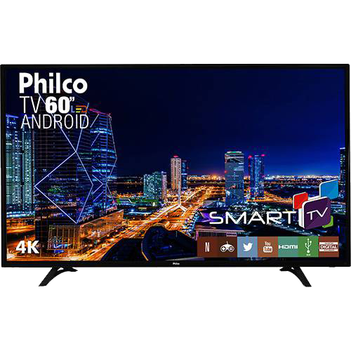 Smart TV LED 60" Philco PH60D16DSGWN Ultra HD 4k com Conversor Digital 3 HDMI 2 USB Wi-Fi 60Hz Preta