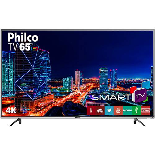 Smart TV LED 65" Philco PTV65f60DSWN Ultra HD 4k com Conversor Digital 3 HDMI 2 USB Wi-Fi 60Hz - Preta
