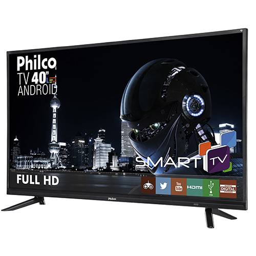 Smart TV LED Android 40" Philco PTV40E20DSGWA Full HD com Conversor Digital 2 HDMI 1 USB Wi-Fi 60hz - Preta