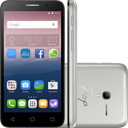 Smartphone Alcatel OT-5016J Dual Chip Android Tel 5" Processador Quad Core 1.3GHz 8GB 3G/Wi-FI CÃMERA 8MP - Prata + Capa Dourada