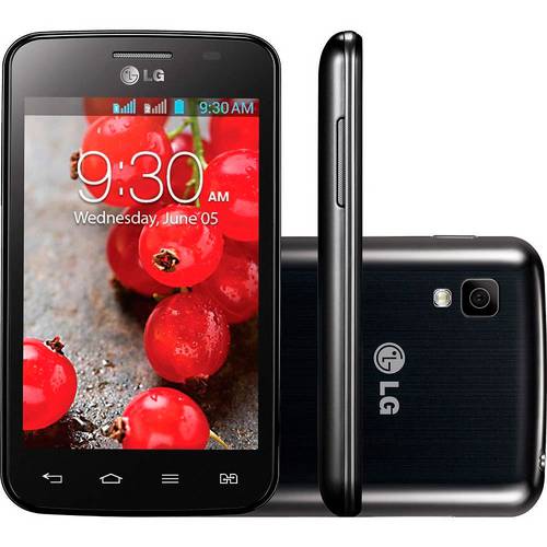 Smartphone Desbloqueado LG Optimus L4 II E465 Preto, 3,8", Android 4.1, Câmera 3MP, 3G, Wi-Fi, MP3
