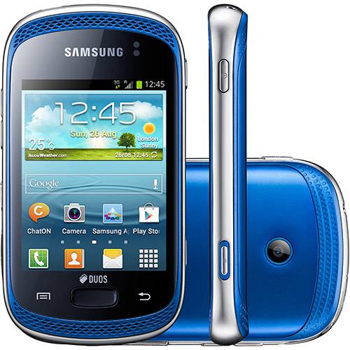 Smartphone Dual Chip Samsung Galaxy Music Duos Azul Android 4.0 Desbloqueado - Câmera 3.2MP Wi Fi GPS e Memória Interna 4GB