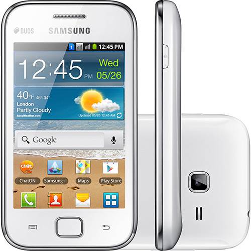 Smartphone Galaxy Ace Duos Branco S6802 - Dual Chip GSM - 3G, WiFi, Android, Câmera 5MP, Filmadora, Mp3 Player, Radio FM, GPS, Fone de Ouvido, Cabo USB
