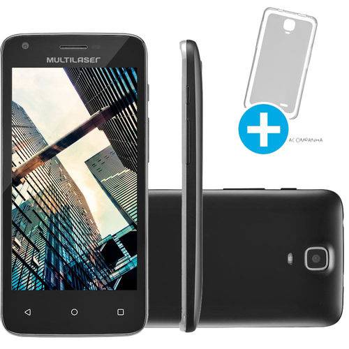 Smartphone Multilaser Ms45r 8gb Dual Chip 3g Tela 4,5'' Câmera 5mp Android 5.1 Preto + Capa Traseira