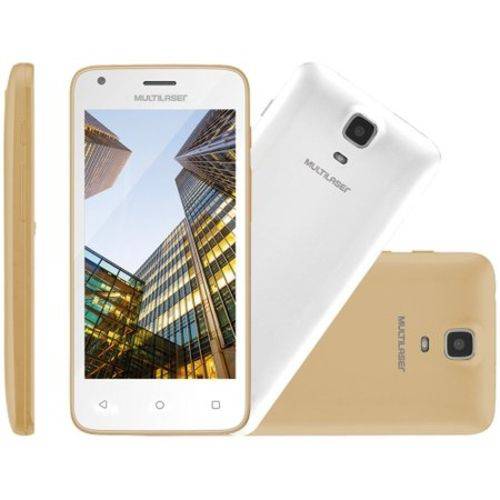 Smartphone Multilaser Ms45s, Quad Core, Android 5.1, Tela 4,5", 5mp, 8gb, Dual Chip,- Branco/dourado + Capa Protetora Nb703