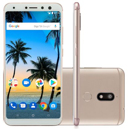 Smartphone Multilaser MS80 4GB RAM + 64GB Tela 5,7" HD+ Android 7.1 Qualcomm Dual Câmera 20MP+8MP Dourado NB725