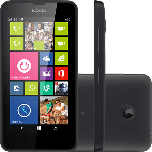 Smartphone Nokia Lumia 630 Windows 8.1 Tela 4.5" 8GB 3G Wi Fi Câmera 5MP GPS TV Digital - Preto