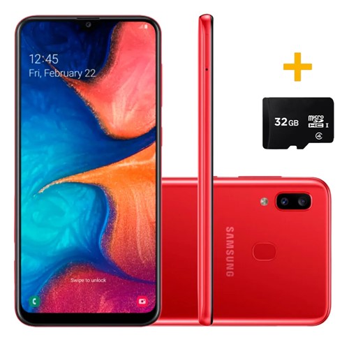 Smartphone Samsung A205 Galaxy A20 Vermelho 32GB + Cartão de Memória 32GB