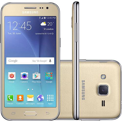 Smartphone Samsung Galaxy J2 Duos Dual Chip Desbloqueado Oi Android 5.1 Tela 4,7" 8GB 3G Wi-Fi Câmera 5MP - Dourado
