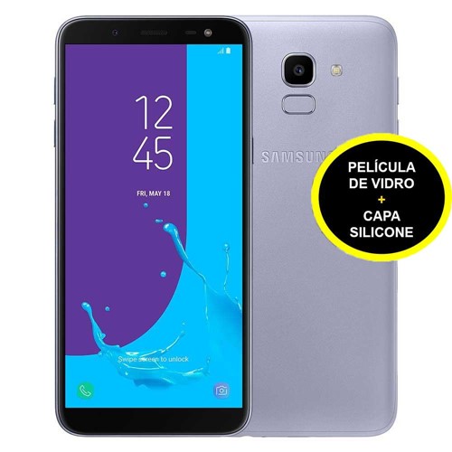 Smartphone Samsung J600G Galaxy J6 Prata 32 GB + Película de Vidro + Capa Silicone