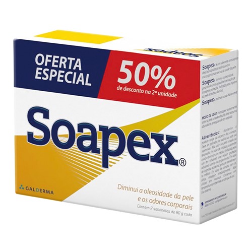 Soapex Sabonete em Barra 2 Unidades 80g Cada com 50% de Desconto na 2ª Unidade