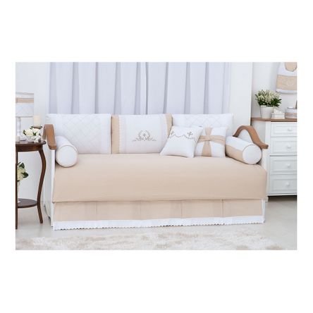 Sofa Cama 9 Pcs com Saia Versailles Bege