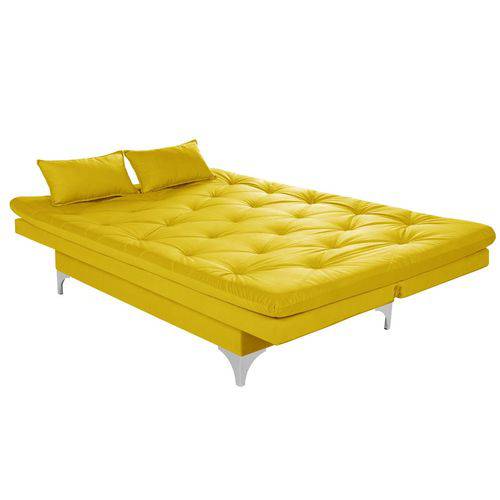 Sofa Cama Austria 3 Lugares - Essencial Estofados Reclinavel Suede Liso - Amarelo