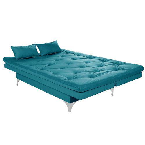 Sofa Cama Austria 3 Lugares - Essencial Estofados Reclinavel Suede Liso - Azul Turquesa