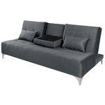 Sofa Cama Berlim com Mesinha - Essencial Estofados Reclinável Suede Liso - Cinza