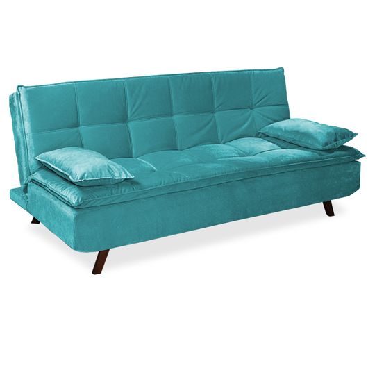 Sofá-Cama com 2 Almofadas Decorativas, Camurça Oceano Azul, Lisa