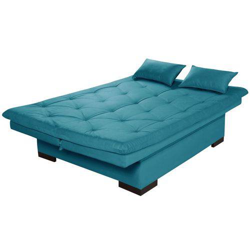 Sofa Cama com Bau Valentim - Essencial Estofados Reclinável Suede Liso - Azul Turquesa