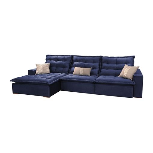 Sofá Retrátil e Reclinável 5 Lugares Azul com Chaise 3,20m Lyra
