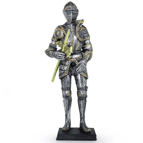 Soldado Medieval Guerreiro com Alabarda Estátua 36cm Resina