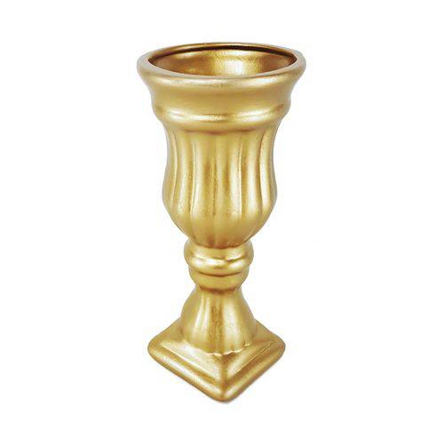 Solitário Taça Decorativa em Cerâmica Dourado 19cm Vaso