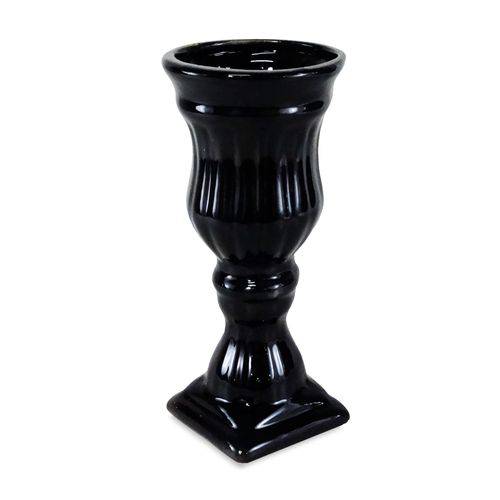 Solitário Taça Decorativa em Cerâmica Preto 19cm Vaso