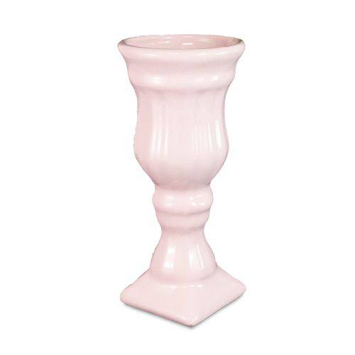 Solitário Taça Decorativa em Cerâmica Rosa 19cm Vaso