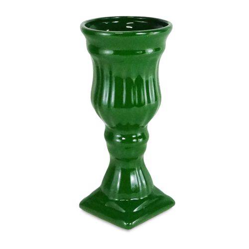 Solitário Taça Decorativa em Cerâmica Verde Escuro 19cm Vaso