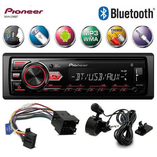 Som Automotivo Radio Mp3 para Carro Pioneer Mvh-298bt Bluetooth USB
