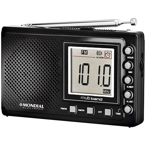 Som Portátil Mondial RP-03 Rádio AM FM SW Multi Band Rrelógio e Alarme Preto