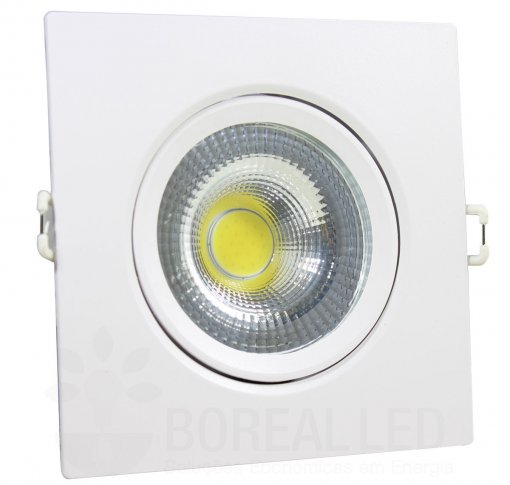 Spot LED COB Embutir 7W Quadrado Branco Frio