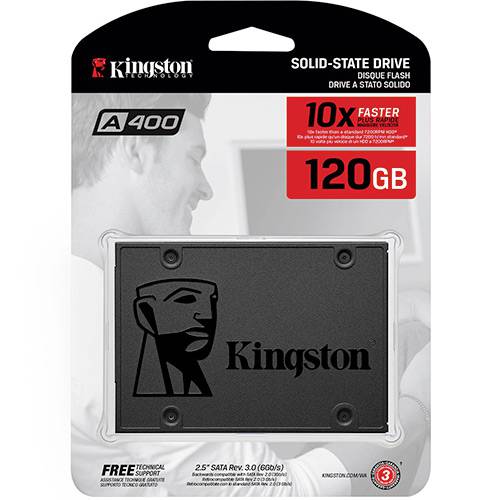 SSD Kingston A400 120GB - 500mb/s para Leitura e 320mb/s para Gravação