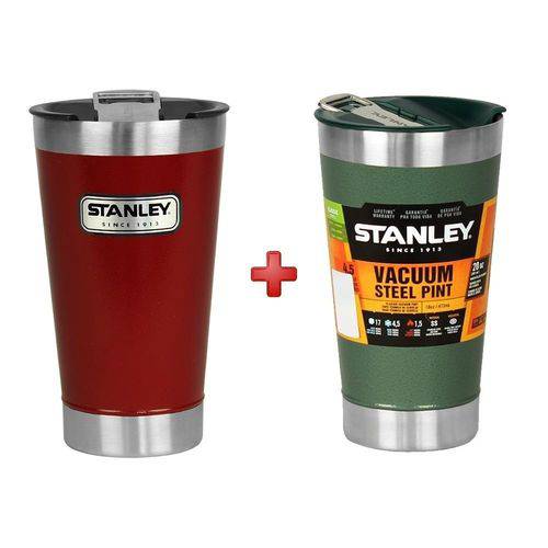 Stanley Inox para Cerveja com Abridor de Garrafas Verde 473ml + Copo Térmico Stanley Vermelho