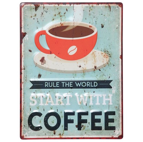 Start With Coffee Placa Decor. 40x30 Multicor